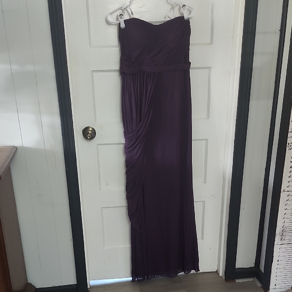 David's Bridal Strapless Plum Evening Gown